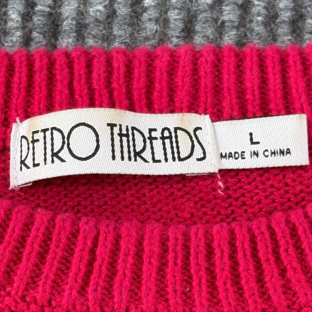 Retro Threads Christmas Sweater Large Red Patchwork Tree Stocking - Picture 3 of 7